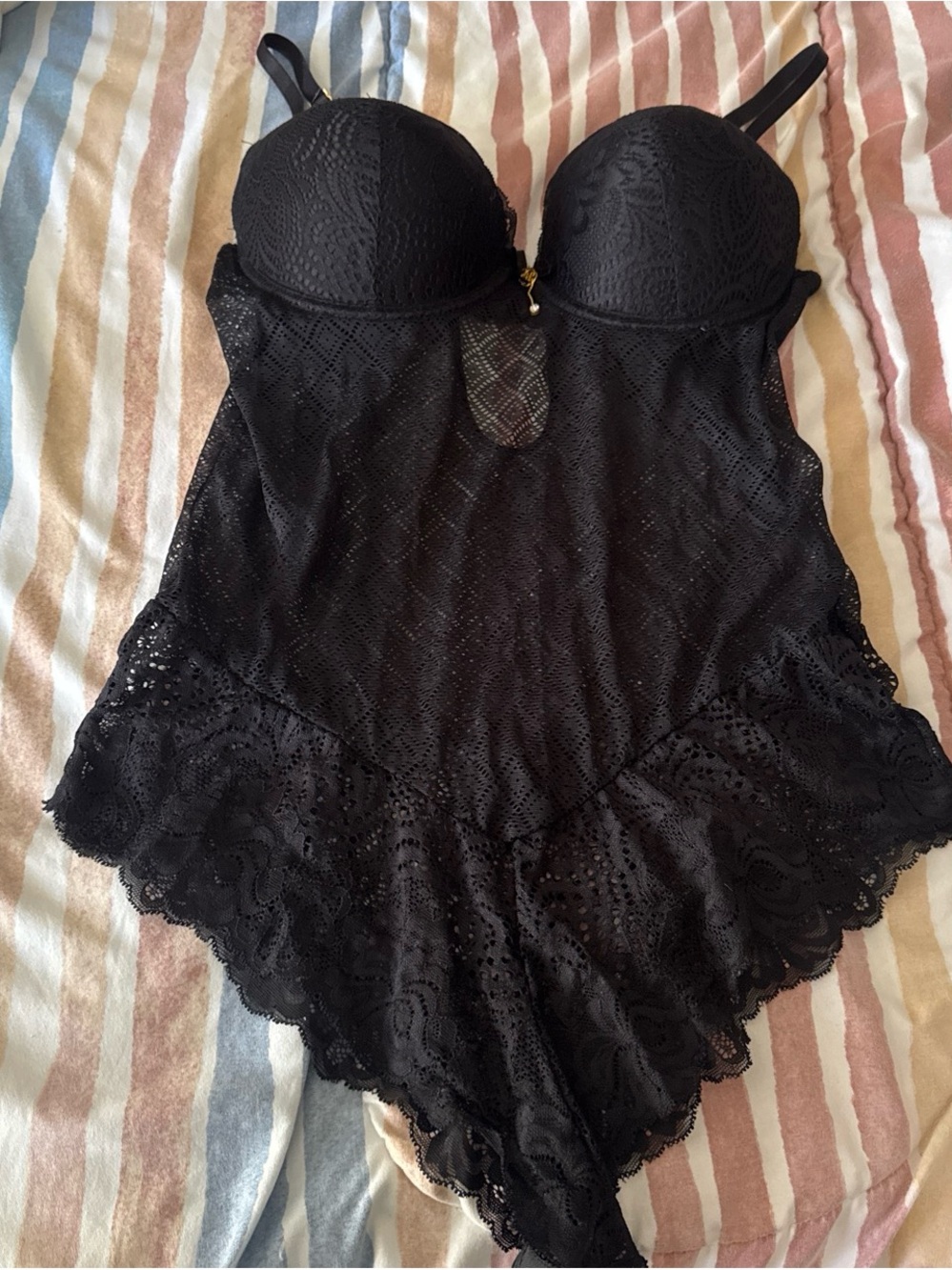 Daisy Fuentes Black Lace Chemise Bodysuit